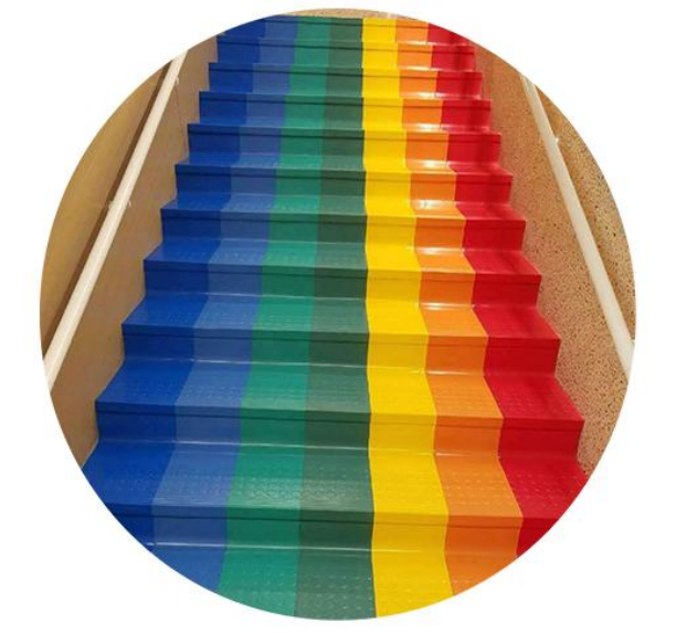 Colorful rubber stairs treads